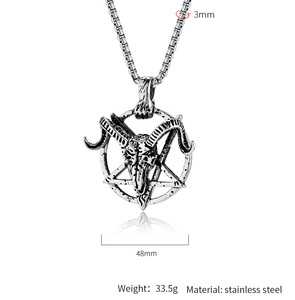 Collier Pendentif Pentagramme Chèvre <span class=keywords><strong>Satanique</strong></span> Vintage pour Homme en Acier Inoxydable, Style Gothique Urbain Hip Hop, Chaîne de Pull Quotidienne, Bijou Cadeau - Product Image 2