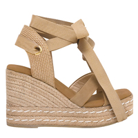 Sandales compensées Annstar X Zoe à bout carré en cuir lavé marron chanvre, à lacets, avec coussinet de talon anti-frottement rembourré
