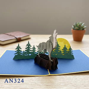 Carte pop-up 3D loup, art papier fait main, design animal, impression offset personnalisée, fabriqué au Vietnam, décoration d'intérieur, cartes de vœux - Product Image 3