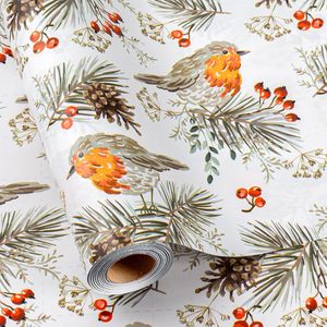 Maypluss Christmas <b>Wrapping</b> <b>Paper</b> 17 In X 33 Ft Watercolor Bird Pinecone Design Eco Friendly Gift Wrap For Holiday Craft - Product Image 1