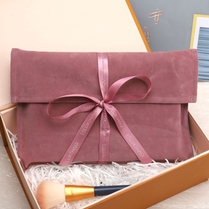 Custom Logo Printing Pink Velvet <strong>Envelope</strong> Pouch With Ribbon High End Luxury Faux Suede Handbag Wallet Cosmetic Packing Dust Bag - Product Image 1