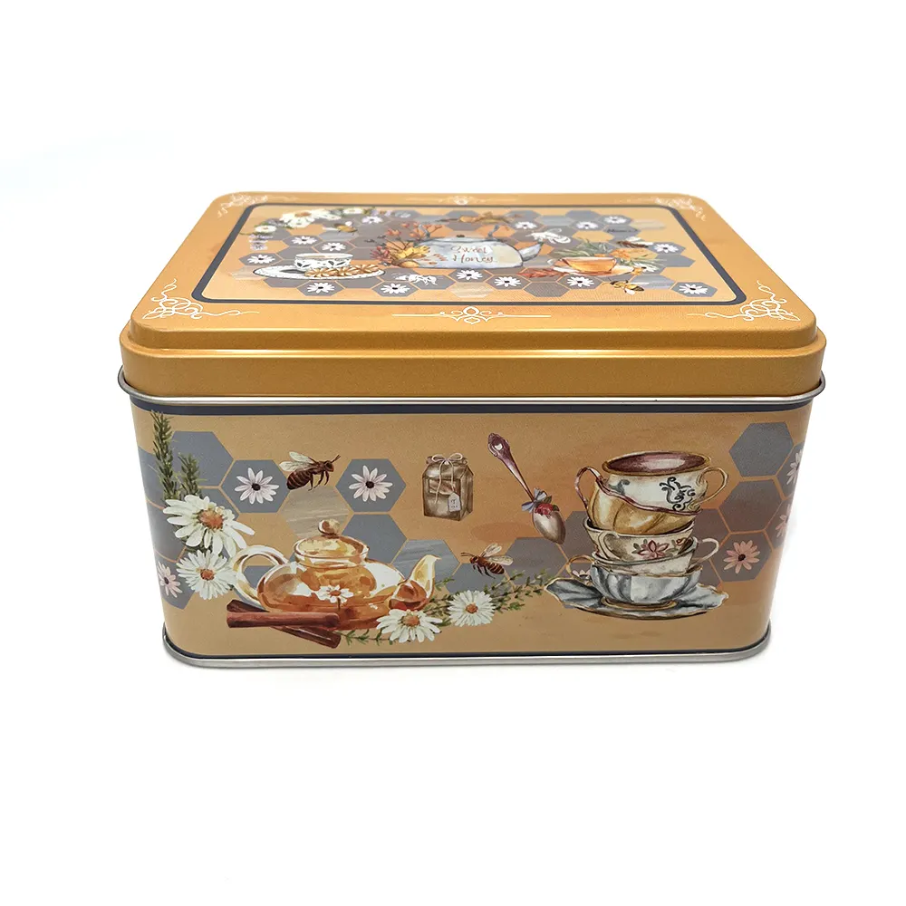 Customized printed rectangular collection tea storage metal tin box recipe box
