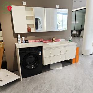 Ensemble de meuble-lavabo de salle de bain moderne en contreplaqué certifié CE, avec miroir intelligent mural, résistant à l'eau, écologique, durable, avec vasque en céramique - Product Image 1