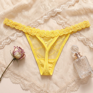 Vente en gros de string en dentelle taille basse pour femmes, broderie florale, maille transparente, sous-vêtements sexy, confortables, grandes tailles - Product Image 3