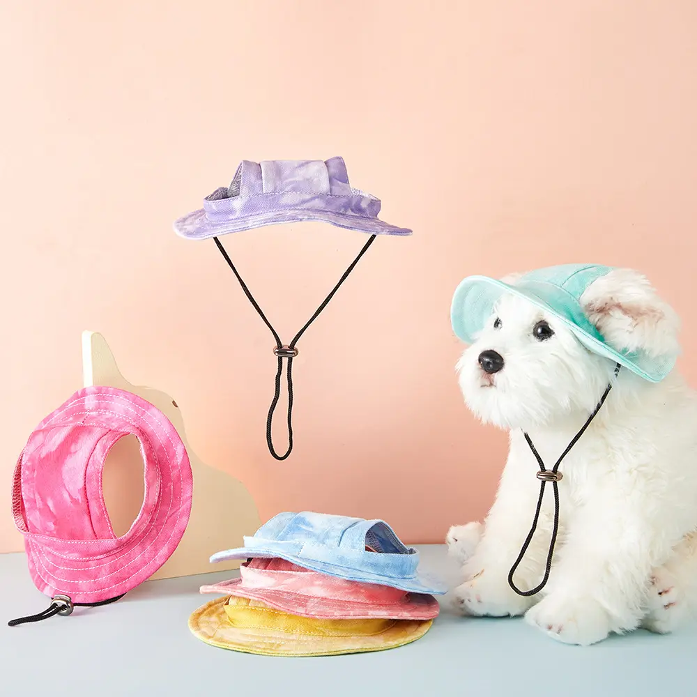 Pets Accessories Summer Hats Tie Dye Printed Dogs Bucket Hat