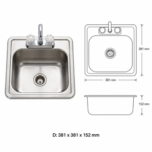 Évier de cuisine et de bar TADT en acier inoxydable à cuve unique avec égouttoir, à encastrer, pour usage domestique et commercial - Product Image 2