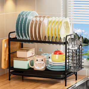 현대 주방 보관 접시 그릇 건조 랙 금속 식기 홀더 주방 2 층 접시 배수 보관 랙 - Product Image 1