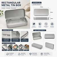 Boîte en métal rectangulaire en fer blanc à couvercle articulé, bord arrondi, gaufrée argentée, pour bonbons, emballage pour commandes en gros