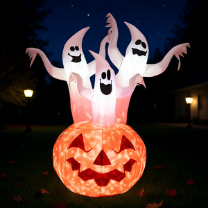 6 pies de Halloween inflable tres fantasmas blancos con decoración de calabaza y lámpara giratoria decoraciones de patio de vacaciones al aire libre - Product Image 2