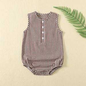 Combinaison bébé unisexe en coton, sans manches, à carreaux multicolores, nouveau style, barboteuse pour nouveau-né, vêtements pour bébé - Product Image 3