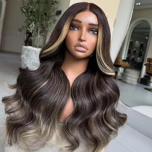 Perruque Lace Front <span class=keywords><strong>Body</strong></span> Wave Brun Foncé avec Mèches Blondes Effet Cadre Facial, Perruque Cheveux Humains Ombré Blond Cendré aux Pointes - Product Image 5