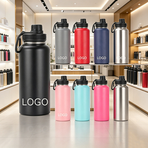 Botella de Agua Aislada al Vacío de Acero Inoxidable de Doble Pared con Logotipo Personalizado, Termo Deportivo de 12-64 oz con Múltiples Tapas - Product Image 1