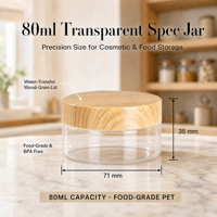 Pot de conservation alimentaire en plastique transparent de 80 ml, réf. 68080, conteneur rond avec couvercle en grain de bois de 68 mm pour noix, épices, thé - Vente en gros