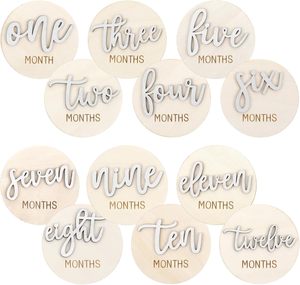 Set di 6 Carte <span class=keywords><strong>Mensili</strong></span> per Bambini, Carte Milestone in Legno 3D Bifacciali per Foto e Annunci - Product Image 1