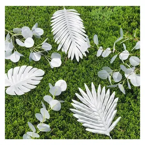 Foglia di palma di Monstera tropicale artificiale Premium 2025, decorazione in <span class=keywords><strong>argento</strong></span> per matrimonio, finta foglia di tartaruga per arredamento interno ed esterno - Product Image 1