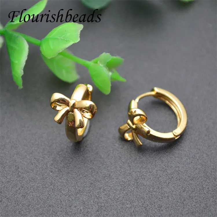 Wholesale Fashion Woman Jewelry Anti Fading 18K Gold Plated Metal Brass Bow Knot Small Hoop Earrings for Women