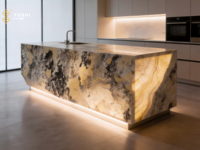 Encimera de Cuarzo Patagonia Translúcido YUSHI, Piedra Exótica con Facetas de Diamante, para Proyectos de Hoteles de Lujo