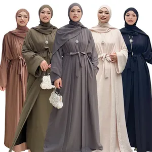 Muslim Dubai Abayas für Frauen Lässige muslimische Kleidung Kaftan Kleid Hijab Frauen Kleid 2 Stück Set Einfaches langes Kleid Kimono Cardigan
