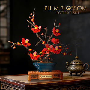 Ensemble de blocs de construction Bonsaï Fleur de Prunier 736 pièces, style chinois traditionnel, décoration maison DIY, cadeau STEM pour la motricité fine - Product Image 1
