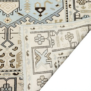 Alfombra Moderna Floral Ecológica de Lana de Nueva Zelanda Anudada a Mano Azure Oushak - Alfombra Azul Claro Marfil - Product Image 6