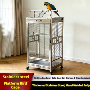 Cage à oiseaux extra-large en acier inoxydable, volière robuste pour perroquets et calopsittes avec plateau amovible - Product Image 2