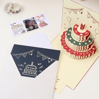 Carte de vœux pop-up 3D en papier bleu, style Instagram, DIY, créative, mignonne, avec petit ours, style gâteau, enveloppe, style réconfortant
