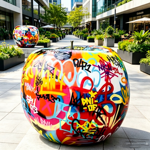 Scultura da Giardino per Esterni, Grande Statua di <span class=keywords><strong>Frutta</strong></span> in Fibra di Vetro e Resina, Mela Astratta con Graffiti, per Decorazione - Product Image 6