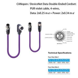 Lumberg Automation CANopen DeviceNet M12 koperen kern IP67 1m kabelset Violet PVC Hybride data- en voedingsaansluiting afgeschermd IEC 61076-2-101 - Product Image 1