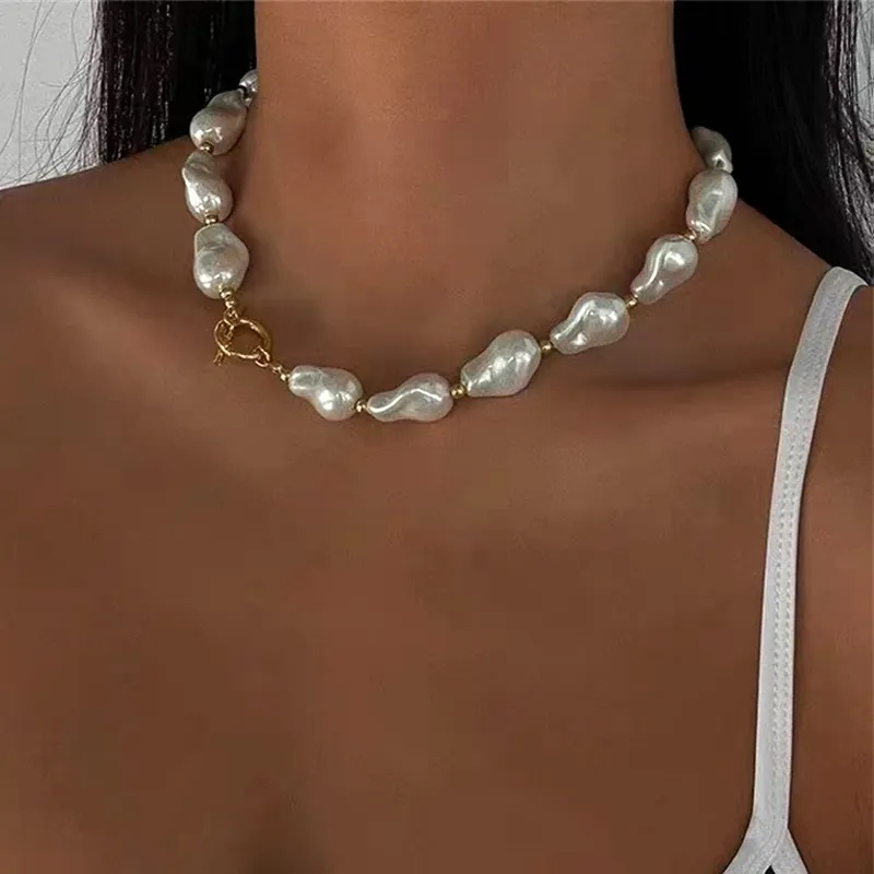 Luoyan kalung perhiasan Fashion Hari Ibu trendi anak perempuan cantik 18k Choker berlapis emas kalung mutiara putih