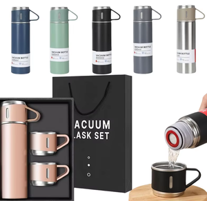 ステンレス製真空断熱ボトルギフトセット、二重壁構造の保温保冷ボトル、旅行やオフィス用のカップ付き - Product Image 2