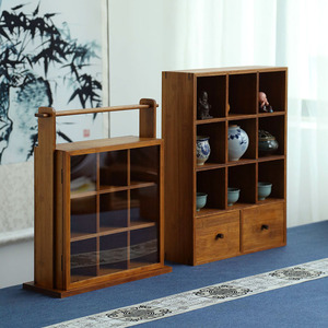 Vitrina de bambú estilo chino, juego de té y unidad de almacenamiento, adorno para la sala de estar del hogar. - Product Image 1