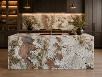 Dalle de quartzite rose Patagonia polie pour comptoir de salle de bain, bar incurvé, niche de douche, plateau de coiffeuse, étagère en pierre