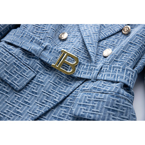 Giacche <span class=keywords><strong>Blazer</strong></span> da <span class=keywords><strong>Donna</strong></span> in Denim di Lusso Personalizzate <span class=keywords><strong>con</strong></span> Motivo Geometrico e <span class=keywords><strong>Cintura</strong></span>, Tessuto Lavato all'Ingrosso - Product Image 4