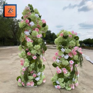 Composition florale artificielle en soie orange et blanche <span class=keywords><strong>pour</strong></span> <span class=keywords><strong>colonne</strong></span> de mariage, réutilisable, avec fausses roses et pivoines, support de toile de fond luxueux fait main - Product Image 2