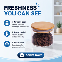 Bocaux de conservation alimentaire en verre borosilicate transparent avec couvercle en bambou, finition givrée, logo personnalisé, capacité 250 ml pour bonbons
