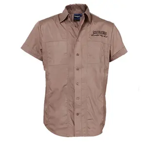 最畅销的夏季环保短袖棕色经典格子男士商务休闲衬衫