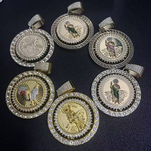 Recién llegado transfronterizo, collar con colgante de cristal giratorio de estilo hip-hop para niños, fiesta cubana religiosa cristiana chapada en oro - Product Image 1