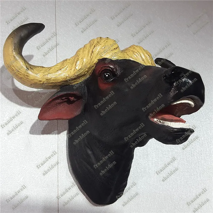 Escultura de cabeza de toro para colgar en la pared, accesorios de decoración, decoración para uso doméstico, soporte personalizado