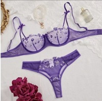 Ensemble de Lingerie Florale en Dentelle XL pour Femme, Motif 3D Romantique, Style Transparent Adorable, Soutien-Gorge Push-up et Culotte Sexy, Fourniture ODM