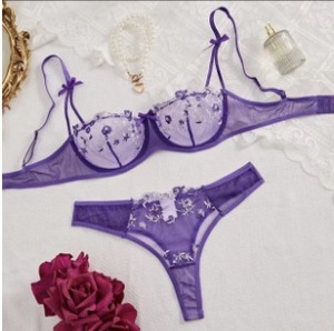 Set Lingerie Wanita XL Motif Bunga Renda Romantis Pola 3D Lucu Gaya Transparan Seksi Bralette Push-up Celana Dalam Pasokan ODM - Product Image 4