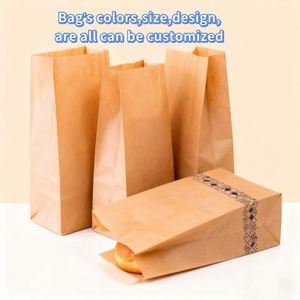 Sac en papier kraft jetable à fond carré, personnalisé avec logo, anti-graisse, pour emballage alimentaire à emporter (pain, nourriture) - Product Image 4