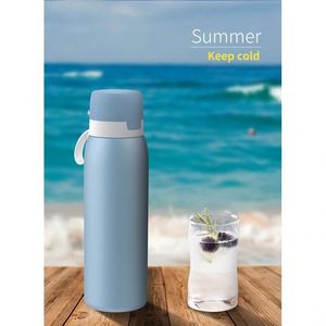 Outdoor Non-slip Warming Cold Thermos Carbon Fiber Insulated Vacuum Stainless Steel Sports <b>Filter</b> <b>Water</b> <b>Bottles</b> with Straw - Product Image 2