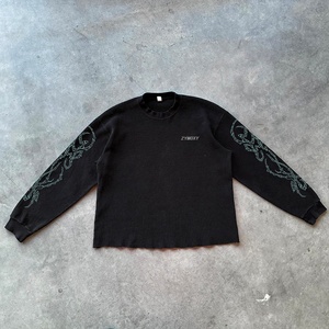 Custom Knit Dtg Print T-<b>shirts</b> Cropped High Quality Long Sleeve <b>Waffle</b> Knit Black Heavyweight Oversized <b>Waffle</b> Knit Long Sleeve - Product Image 1