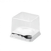 BOHE BHCB-QH152 Mini boîte pliable transparente en PET pour pâtisseries et gâteaux, avec fourchette jetable, logo personnalisé, épaisseur adaptée, pour exposition alimentaire