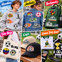Lot de patchs de football en gros : ballon de football, filet de but, trophée, couronne, flamme – Appliques brodées à thermocoller pour décoration DIY