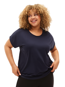 T-shirt en jersey à manches courtes pour femme, col rond, coupe ample, grande taille, été, spandex/polyester, style décontracté confortable - Product Image 1