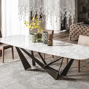 佛山不锈钢x底座6人座餐厅家具意大利设计豪华现代大理石餐桌套装
