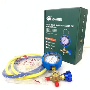 ชุดเกจวัดแรงดันทองเหลืองแบบทางเดียว Hongsen พร้อมกระจกมองระดับน้ำยา R410A R22 R134a R407c รุ่น HS-473AL HS-473AH - Product Image 3