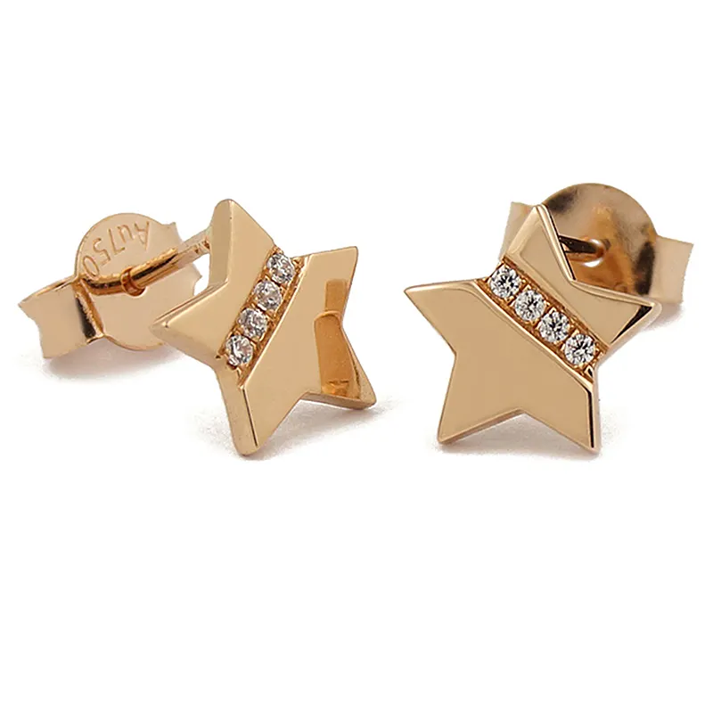 New Arrival Star Design Ear Stud 18K 14K 10K Gold Earrings with Cubic Zirconias