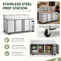 Meja Persiapan Salad & Pizza Komersial dari Stainless Steel dengan Pendingin dan Wadah GN di Atas untuk Restoran dan Toko Pizza